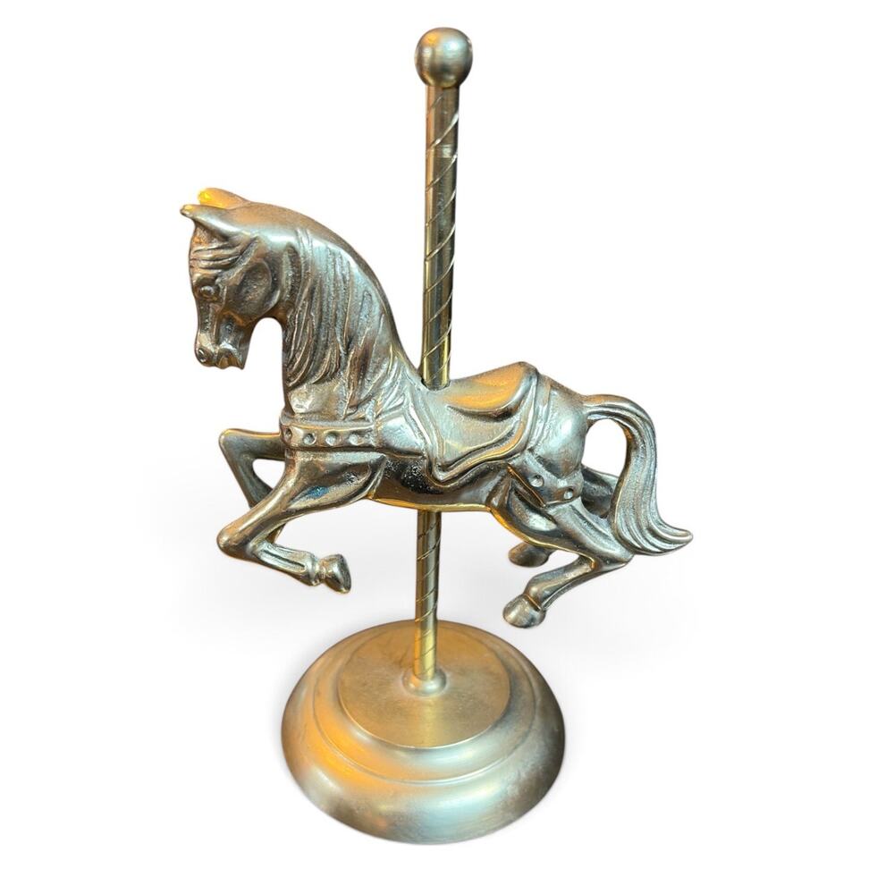 Vintage MCM Solid Brass 8.25" Tall Carousel Horse Figurine Statue